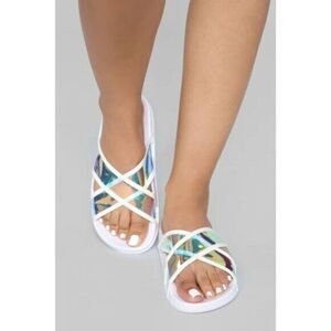 Look Here Slide Slip On‎ Sandal White 8.5